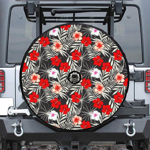 White Tropical Hibiscus Pattern Print Tire Cover With Camera Hole