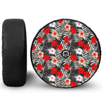 White Tropical Hibiscus Pattern Print Tire Cover With Camera Hole