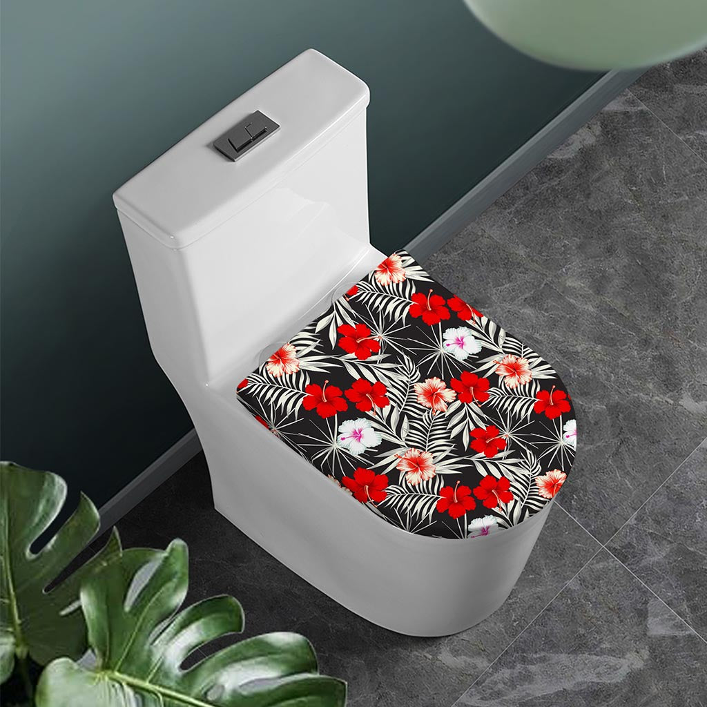 White Tropical Hibiscus Pattern Print Toilet Lid Cover