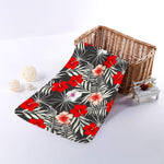White Tropical Hibiscus Pattern Print Towel