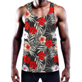 White Tropical Hibiscus Pattern Print Men's Workout Tank Top