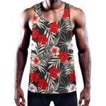 White Tropical Hibiscus Pattern Print Training Tank Top