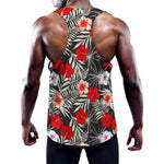White Tropical Hibiscus Pattern Print Training Tank Top
