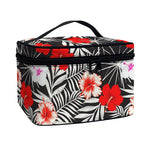 White Tropical Hibiscus Pattern Print Travel Makeup Bag