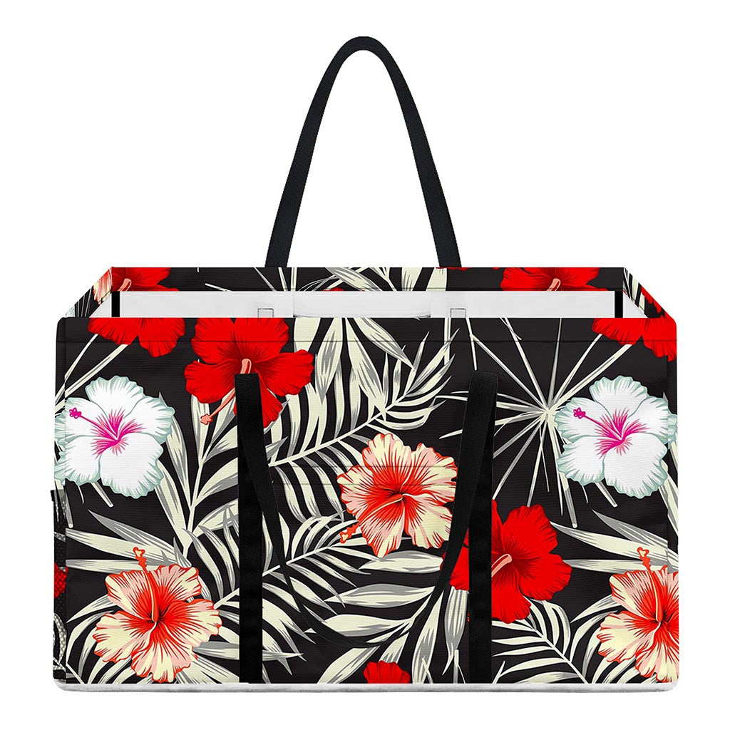 White Tropical Hibiscus Pattern Print Utility Tote Bag