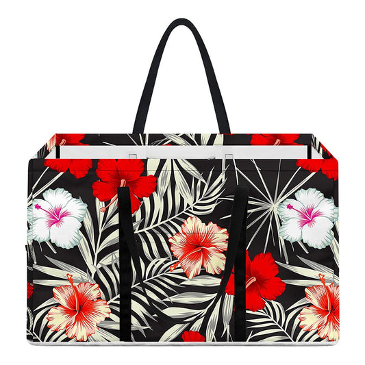 White Tropical Hibiscus Pattern Print Utility Tote Bag