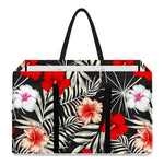 White Tropical Hibiscus Pattern Print Utility Tote Bag