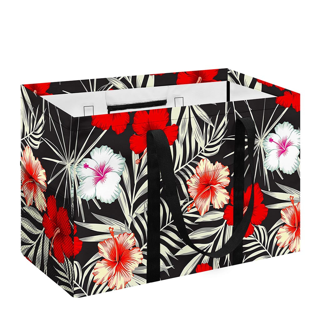 White Tropical Hibiscus Pattern Print Utility Tote Bag