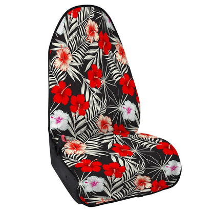 White Tropical Hibiscus Pattern Print Waterproof Car Seat Cover