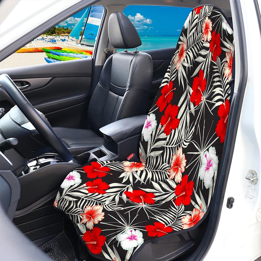 White Tropical Hibiscus Pattern Print Waterproof Car Seat Cover