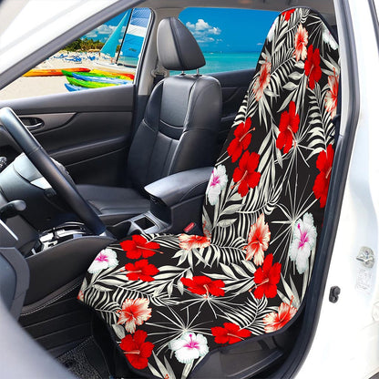 White Tropical Hibiscus Pattern Print Waterproof Car Seat Cover