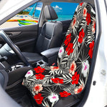 White Tropical Hibiscus Pattern Print Waterproof Car Seat Cover