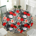 White Tropical Hibiscus Pattern Print Waterproof Round Tablecloth