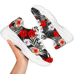 White Tropical Hibiscus Pattern Print White Chunky Shoes
