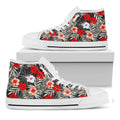 White Tropical Hibiscus Pattern Print White High Top Sneakers