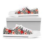 White Tropical Hibiscus Pattern Print White Low Top Sneakers