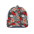 White Tropical Hibiscus Pattern Print White Mesh Trucker Hat