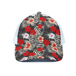 White Tropical Hibiscus Pattern Print White Mesh Trucker Cap