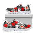 White Tropical Hibiscus Pattern Print White Running Shoes