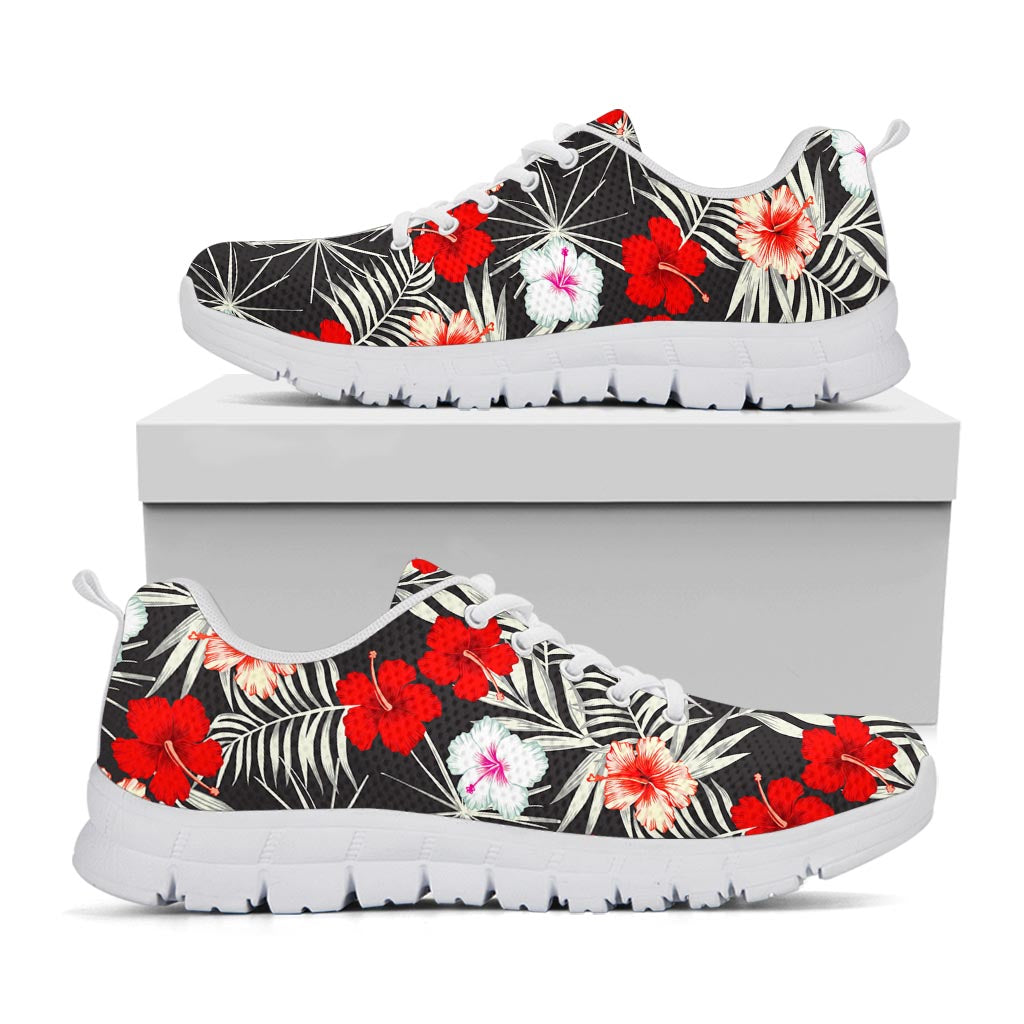 White Tropical Hibiscus Pattern Print White Running Shoes