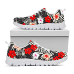 White Tropical Hibiscus Pattern Print White Running Shoes