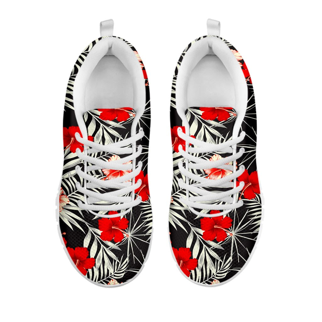 White Tropical Hibiscus Pattern Print White Running Shoes