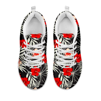 White Tropical Hibiscus Pattern Print White Running Shoes
