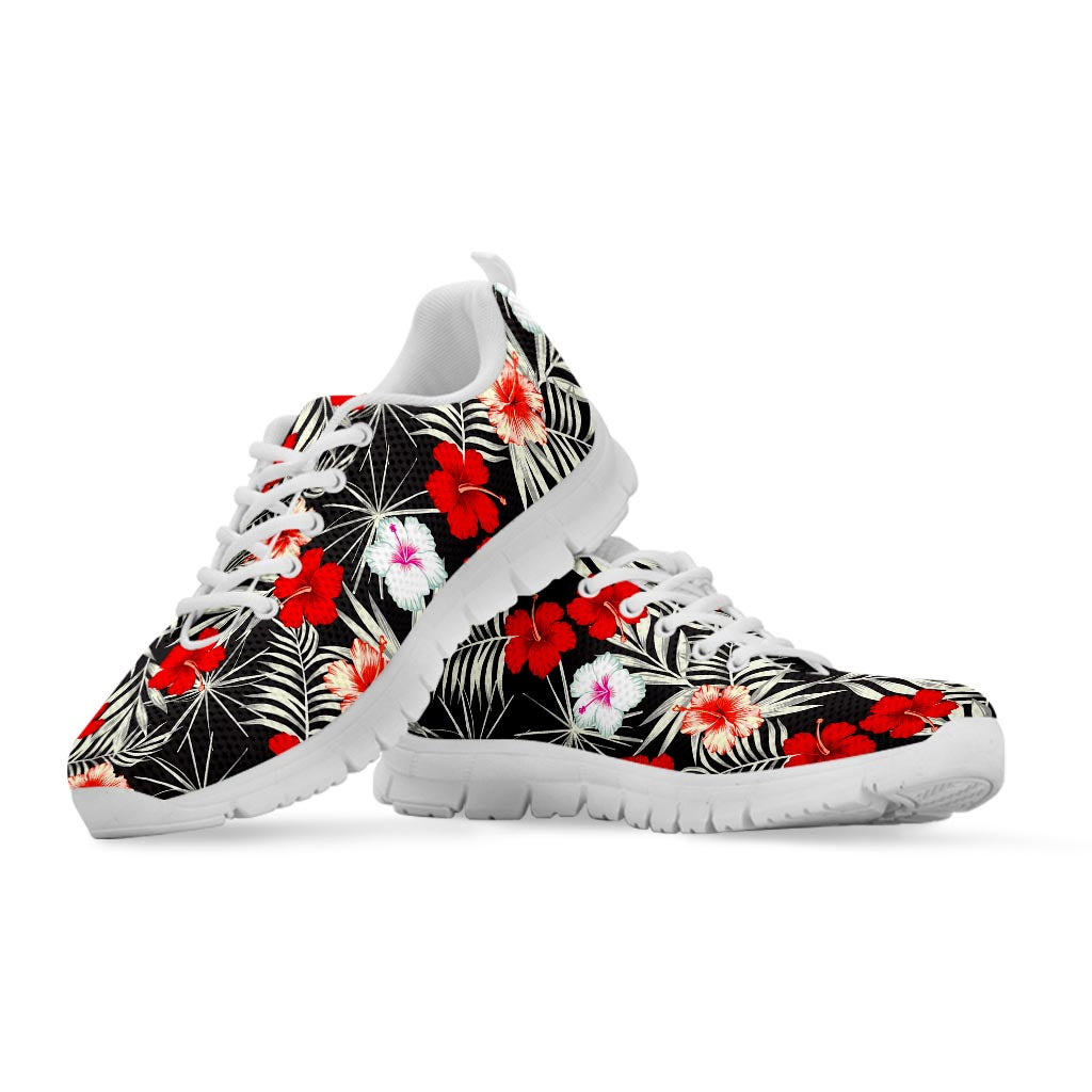 White Tropical Hibiscus Pattern Print White Running Shoes