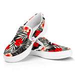 White Tropical Hibiscus Pattern Print White Slip On Sneakers