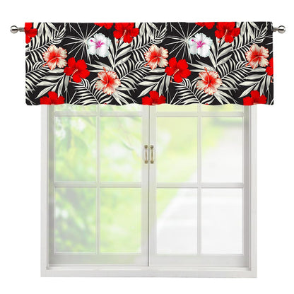White Tropical Hibiscus Pattern Print Window Valance