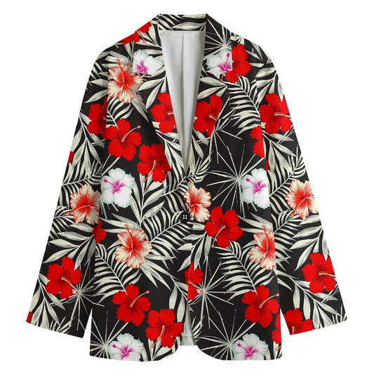 White Tropical Hibiscus Pattern Print Women's Blazer