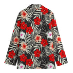 White Tropical Hibiscus Pattern Print Women's Blazer