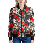 White Tropical Hibiscus Pattern Print Women's Bomber Jacket