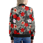 White Tropical Hibiscus Pattern Print Women's Bomber Jacket
