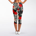 White Tropical Hibiscus Pattern Print Women's Capri Leggings