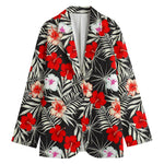 White Tropical Hibiscus Pattern Print Women's Cotton Blazer