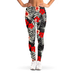 White Tropical Hibiscus Pattern Print Women's Leggings