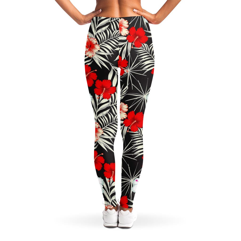 White Tropical Hibiscus Pattern Print Women's Leggings