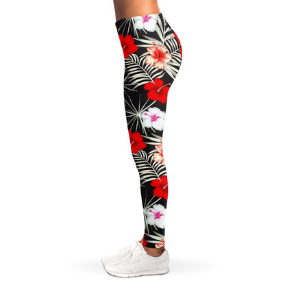 White Tropical Hibiscus Pattern Print Women's Leggings