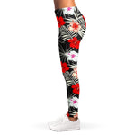 White Tropical Hibiscus Pattern Print Women's Leggings