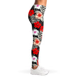 White Tropical Hibiscus Pattern Print Women's Leggings