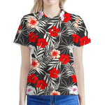 White Tropical Hibiscus Pattern Print Women's Polo Shirt