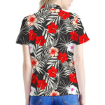 White Tropical Hibiscus Pattern Print Women's Polo Shirt