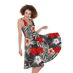 White Tropical Hibiscus Pattern Print Women's Sleeveless Dress