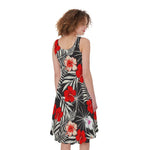 White Tropical Hibiscus Pattern Print Women's Sleeveless Dress