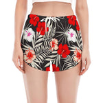 White Tropical Hibiscus Pattern Print Women's Split Running Shorts