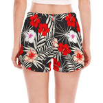 White Tropical Hibiscus Pattern Print Women's Split Running Shorts