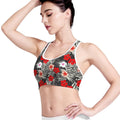 White Tropical Hibiscus Pattern Print Women's Sports Bra