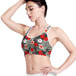 White Tropical Hibiscus Pattern Print Women's Sports Bra