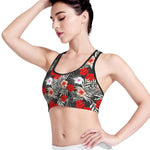 White Tropical Hibiscus Pattern Print Women's Sports Bra